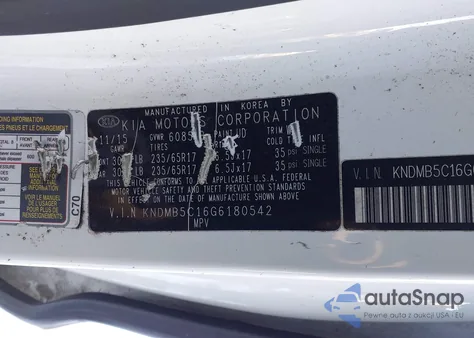 2016 Kia Sedona Lx из США, поврежденный, VIN KNDMB5C16G6180542